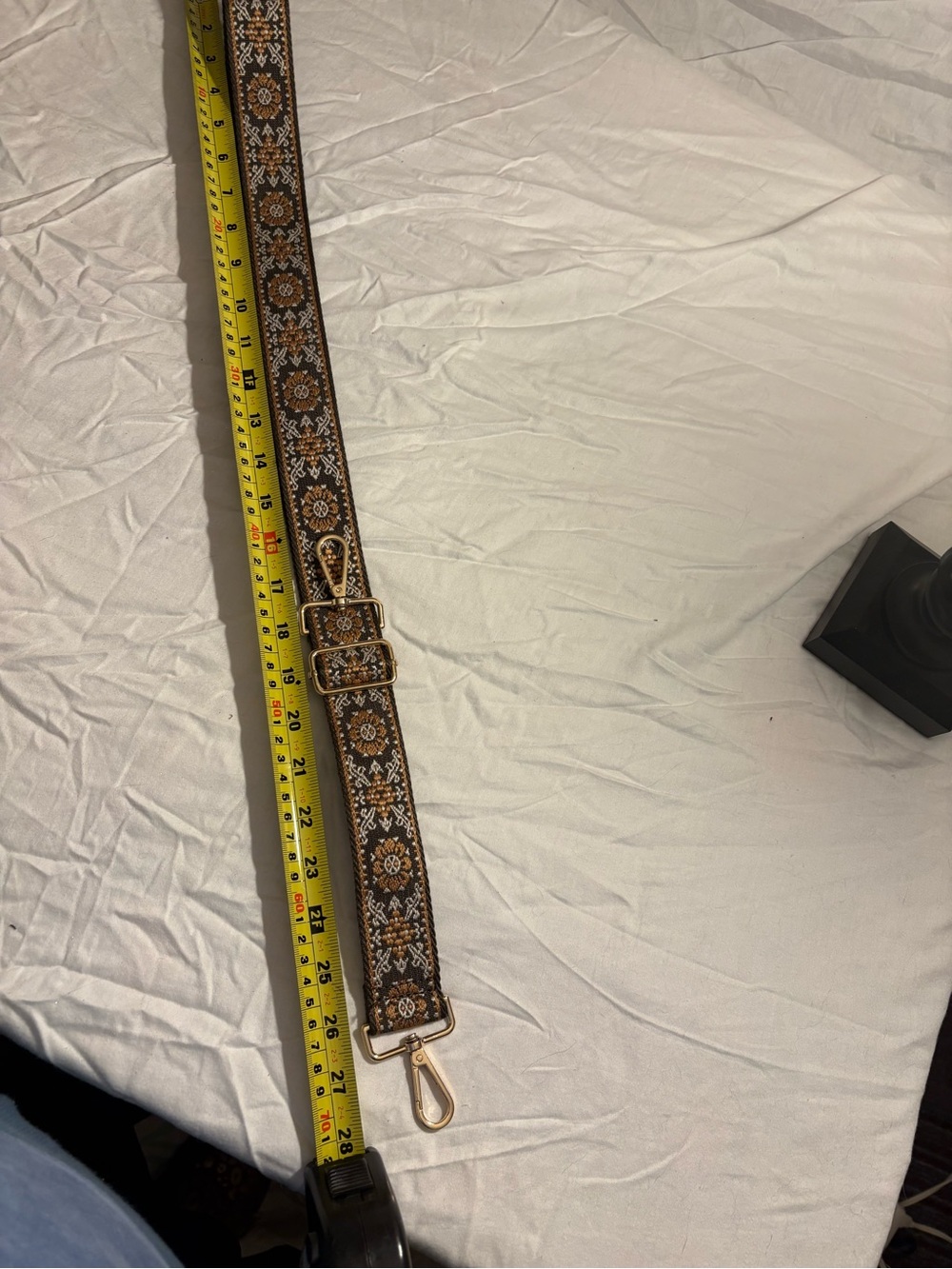 Adjustable Floral Woven Bag Strap in Brown and Gold
